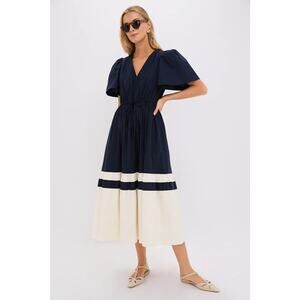 TUCKERNUCK Navy and Cream Cotton Mitchell Dress Size L NWT